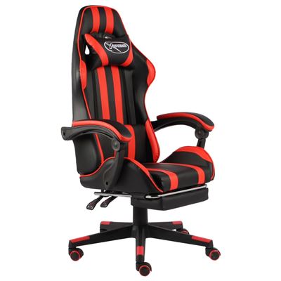 Silla Gaming Con Reposapiés Cuero Sintético Vidaxl Negro Y Rojo