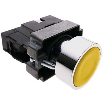 Pulsador de enganche BeMatik 22mm 400V 10A con bloqueo amarillo