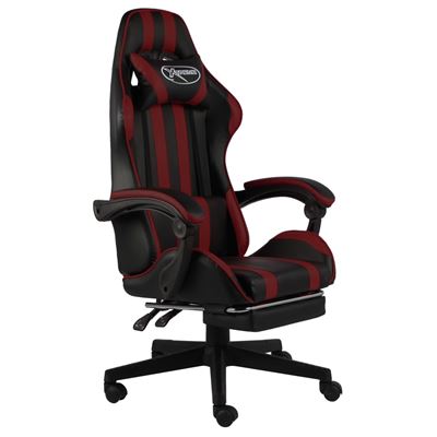 Silla Gaming Con Reposapiés Cuero Sintético Vidaxl Negro Y Rojo Tinto