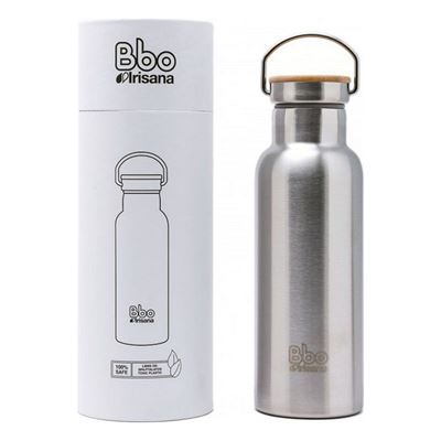 Botella Bbo De Acero Con Tapón Bambú Irisana 500 Ml
