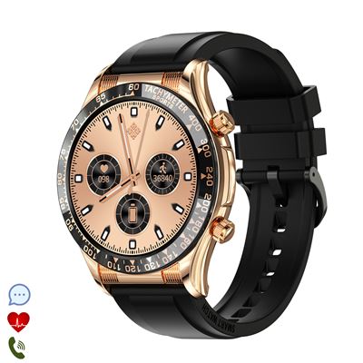 Smartwatch Dam E18 Pro Monitor De Tensión Y Medidor O2 15 Modos Deportivos Nfc Oro Negro