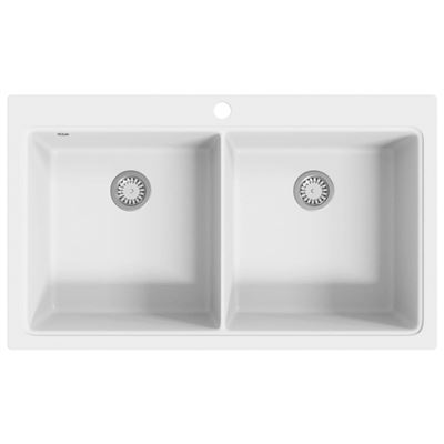 Fregadero Encastrable De Granito Blanco Y Crema, Con Dos Cubetas