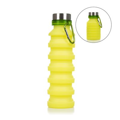 Botella Deportiva Plegable De Silicona. 470 A 550ml, Libre De Bpa, Tapón De Rosca De Acero Inoxidable. Dam Verde Claro