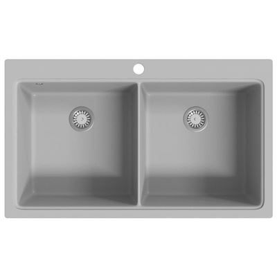 Fregadero Encastrable De Granito Con Dos Cubetas, Gris
