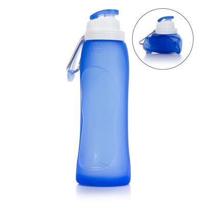 Botella Plegable Enrollable De 500ml, De Silicona De Grado Alimenticio. Con Mosquetón. Dam Azul