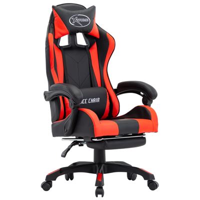 Silla Gaming Vidaxl Con Reposapiés Cuero Sintético Rojo Y Negro