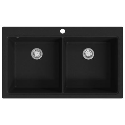 Fregadero Encastrable De Granito Negro De Dos Cubetas