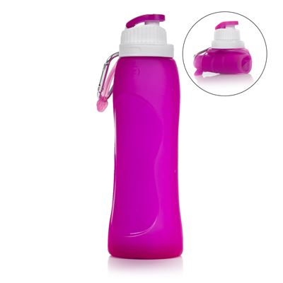 Botella Plegable Enrollable De 500ml, De Silicona De Grado Alimenticio. Con Mosquetón. Dam Fucsia