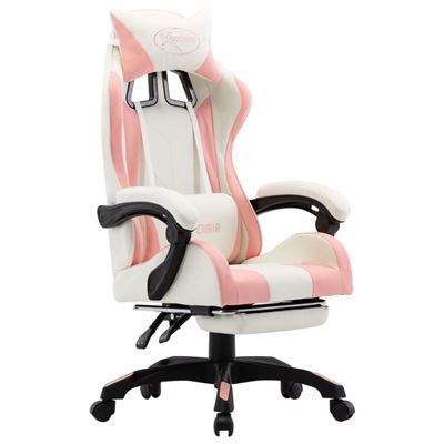 Silla Gaming Con Reposapiés Cuero Sintético Vidaxl Rosa Y Blanco