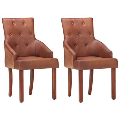 Vidaxl Marrón Sillas De Comedor 2 Unidades Cuero De Cabra