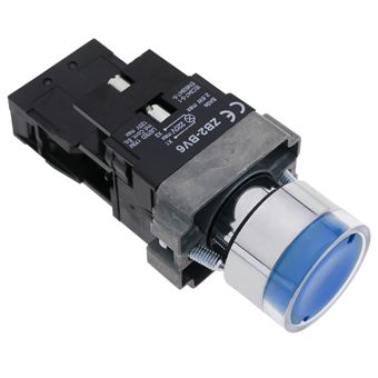Pulsador de enganche BeMatik 22mm 400V 10A con bloqueo y luz LED azul
