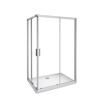 Mampara de Ducha Angular cabina de ducha mampara de ducha cuadrada Puerta Corredera Cristal 5 MM perfilería gris mate 120x76x185cm