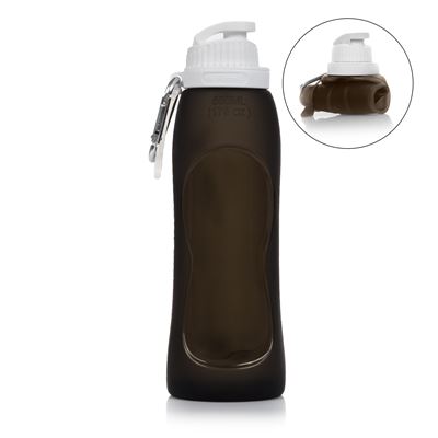 Botella Plegable Enrollable De 500ml, De Silicona De Grado Alimenticio. Con Mosquetón. Dam Negro
