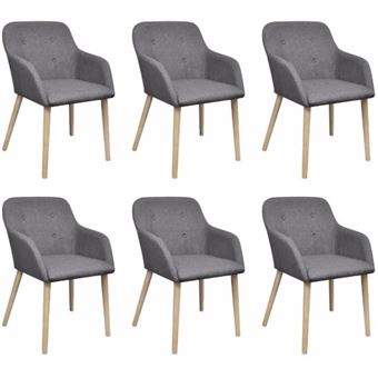 Sillas de comedor vidaXL, 6 uds de Madera de roble con tela Gris oscura - 1