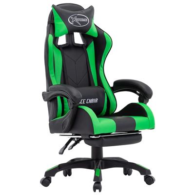 Silla Gaming Con Reposapiés Cuero Sintético Vidaxl Verde Y Negro