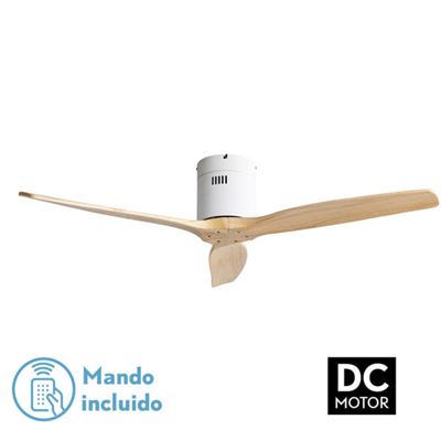 Ventilador De Techo Fabrilamp Aguilón Con Control Remoto 40w Motor Dc 44db Ip20 Blanco Y Haya