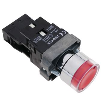 Pulsador de enganche BeMatik 22mm 400V 10A con bloqueo y luz LED roja