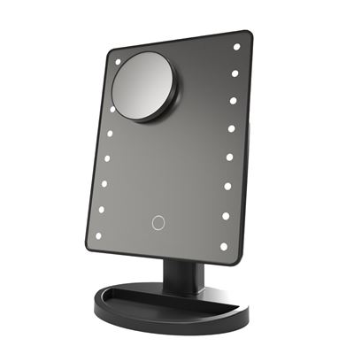 Espejo De Maquillaje Dam Con 16 Luces Led Mini Espejo Auxiliar Sensor Táctil Rotación 180° Negro