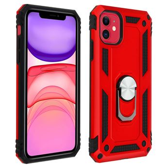 Carcasa Reforzada Roja + Anillo Magnético + Tapa Cámara iPhone 11