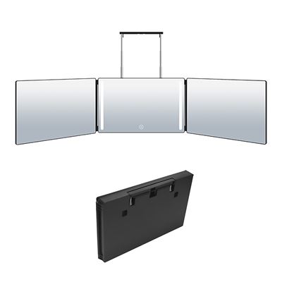 Espejo De Maquillaje Dam Tríptico Plegable Con Luz Led Batería Recargable Negro