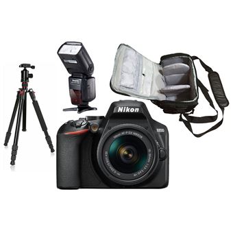 Nikon D3500 + AF-P DX NIKKOR 18-55mm f/3.5-5.6G VR + KamKorda Bolso + Trípode + Speedlite Flash