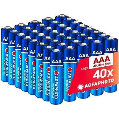 Pilas Agfaphoto Aaa Alcalinas Plus Lr03, 1,5v, Pack 40, Larga Duración, Uso Doméstico O Profesional