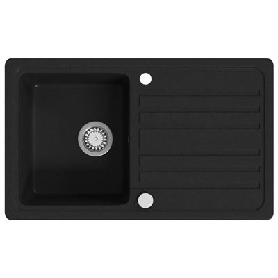 Fregadero Reversible Negro De Granito Una Cubeta Con Escurridor