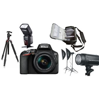 Nikon D3500 + AF-P DX NIKKOR 18-55mm f/3.5-5.6G VR + KamKorda Bolso + Trípode + Speedlite Flash