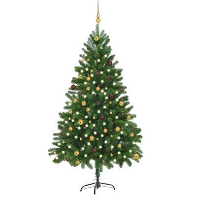 Set árbol de Navidad artificial vidaXL LED y bolas 210 cm verde