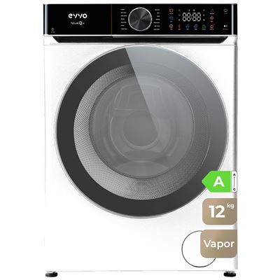 EVVO Lavadora 12 kg carga frontal Nova Q12, 1400 rpm, Clase energética A, Motor Inverter eDRIVE, 14 programas, Función vapor