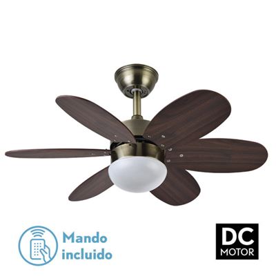 Ventilador De Techo Fabrilamp Alves Con Control Remoto 2xe27 20w Motor Dc 45db Ip20 Cuero Y Nogal