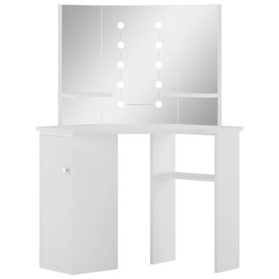 Tocador de esquina mesa de maquillaje con luz LED vidaXL blanca