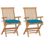 Sillas de jardín 2 unidades vidaXL madera de teca cojines azul 15,45Kg