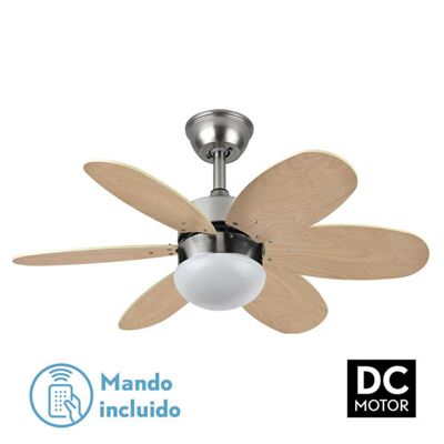 Ventilador De Techo Fabrilamp Alves Con Control Remoto 2xe27 20w Motor Dc 45db Ip20 Níquel Y Haya