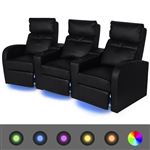 Sofá reclinable LED vidaXL, 3 plazas de cuero artificial Negro