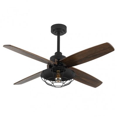 Ventilador De Techo Fabrilamp Aquilo Con Control Remoto 1xe27 25w Motor Dc 36db Ip20 Ø119cm Negro Y Roble