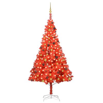 Set árbol de Navidad vidaXL artificial con LED y bolas rojo 240 cm PVC