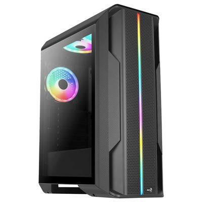 Caja Gaming ATX Aerocool SPLINTERDUOBKV1, Frontal ARGB + 3 Ventiladores ARGB, Negro