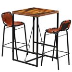 Set muebles bar vidaXL 3 piezas madera maciza reciclada cuero cabra