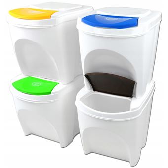 Juego de 4 cubos de reciclaje 100L Prosperplast Sortibox de plastico en  color blanco
