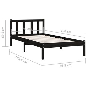 vidaXL Estructura de cama individual madera maciza negro 90x190 cm