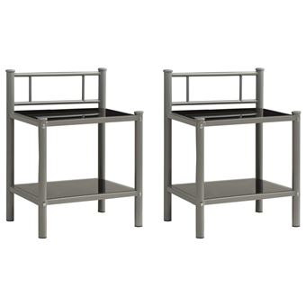 Mesitas de noche 2 uds vidaXL metal y vidrio gris y negro 12 kg - 1