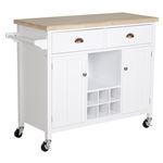 Carro de cocina Homcom blanco 113x45x89 cm MDF y madera de caucho