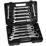 Set de 12 llaves inglesas con trinquete de cabezal flexible, Negro