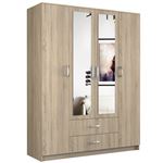 Armario dormitorio oficina grande Roma 205x160x52cm Armario 2 puertas 2 Espejos 2 cajones Sonoma