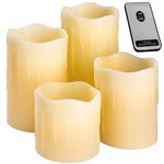 4 velas de luces LED con revestimiento de cera natural y mando a distancia, Blanco