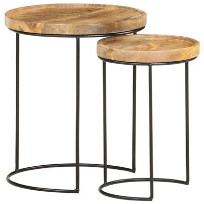 Vidaxl Set De 2 Mesas De Centro Madera Maciza De Mango Y Acero 3,94Kg