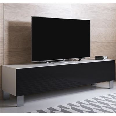 Mueble Tv Modelo Luke H2 160x42cm Blanco Y Negro Con Patas De Aluminio