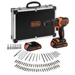 Taladro percutor Black & Decker 18 V + 2 baterías 1.5 Ah Li + 80 accesorios + maletín