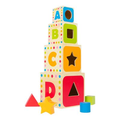 Cubos Apilables Madera con tizas borrador y figuras play &learn woomaxtorre 4 37 cm colorbaby 43625 torre de 12